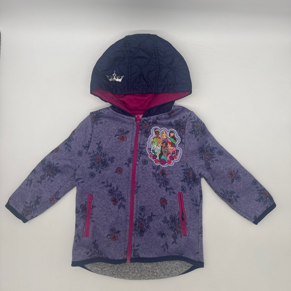 DISNEY Princess Floral Hooded Jacket 3T Purple Fuchsia